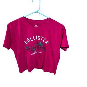Hollister Red Cropped T-Shirt Roses California Size Small